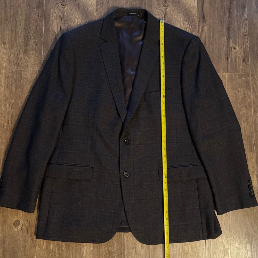 Pronto Uomo Platinum Blazer Charcoal Grey Brown Windowpane 100% Wool 48 Long - Picture 10 of 13